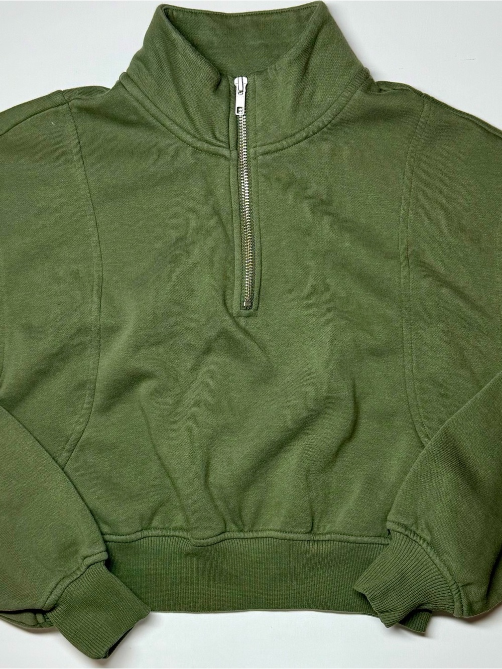 Abound Green Cropped Quarter Zip Fleece Pullover Sweatshirt XS